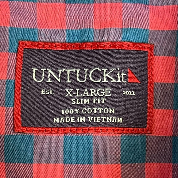 UNTUCKit‎ Shirt Adult Extra Large Red/Blue Long Sleeve Slim Fit Preppy Mens - Picture 7 of 10